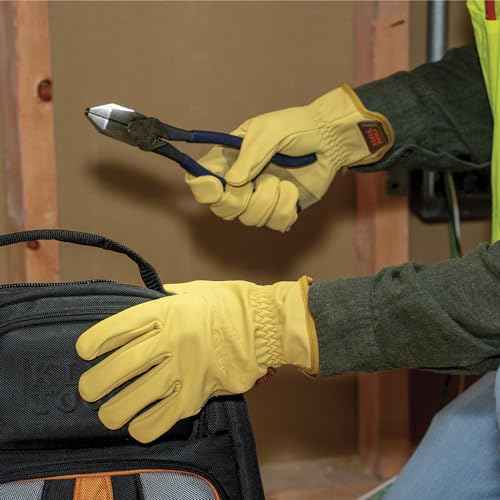 Klein Tools 60602 Work Gloves, Premium Cowhide Leather Gloves, Abrasion-Resistant Split Leather Palm Patch, Small