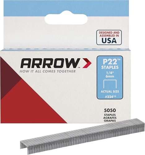 Arrow 224 Heavy Duty P22 Staples 1/4 Inch Leg x 7/16 Inch Crown for Plier Staplers, 5050-Pack