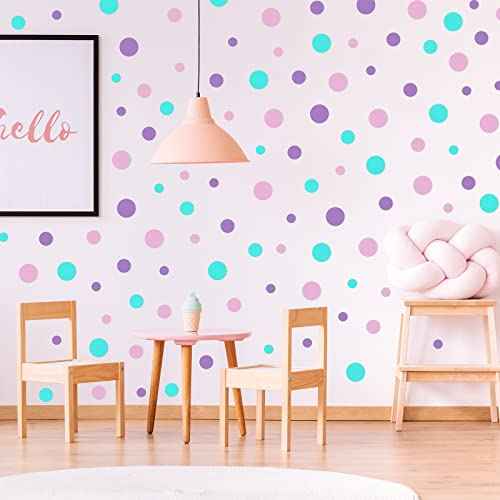 288 Pieces Dots Wall Stickers Large Circle Wall Decal for Bedroom Assorted Polka Dot Stickers Playroom Nursery Removable Vinyl Decal s, 8 Sheets (Green, Purple, Pink)