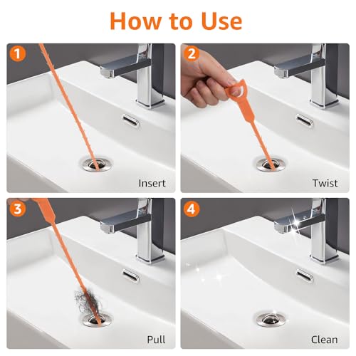 Drain Clog Remover Tool Set - 6 Pack with Plastic & Stainless Steel Snakes for Toilet, Kitchen & Bathroom Drain Cleaning