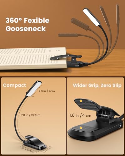 Glocusent Black 13 LED Book Reading Light, Night Reading Lamp, Gift for Book Lovers