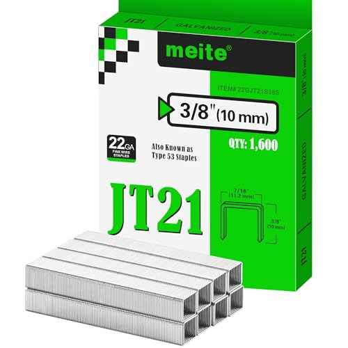meite JT21 Staples, 3/8 Inch Galvanized Fine Wire Staples for Staple Gun - 1,600 Counts, 7/16" Crown JT21 Staple Refill, Ideal for Upholstery, Crafts, Furniture