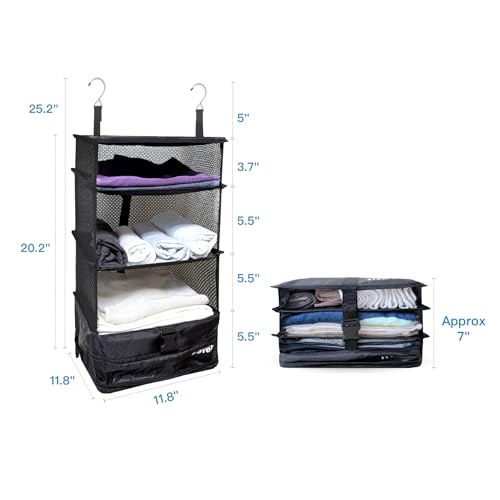 Grand Fusion Black L Hanging Travel Shelves Packing Organizer for Luggage - Expandable Suitcase Closet