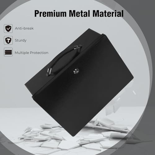 Crinwaki XL Fireproof Document Safe Box with Key Lock - Portable Black Safe for Home & Office