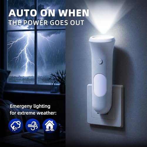 ROSSEX White 4-in-1 Emergency Wall Night Light & Flashlight 3-Pack