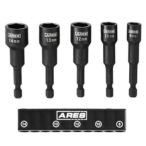 ARES 70029 - Metric Impact Magnetic Nut Driver Set - 2 1/2-Inch Impact Grade Nut Setter with Industrial Strength Magnet