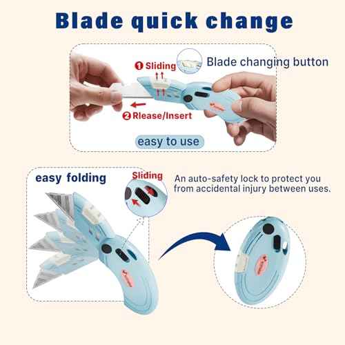 4 Pack Folding Utility Knife with 10 Extra Blades,Box Cutters with Button Lock Mechanism,Razor Knife for Home,Office and Warehouse,4 Colors.