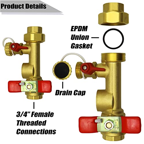3/4 Inch IPS Tankless Water Heater Service Isolation Valve Kit with Relief Valve