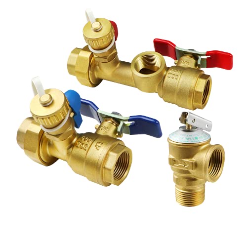 3/4 Inch IPS Tankless Water Heater Service Isolation Valve Kit with Relief Valve