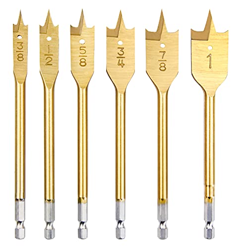 6PCS Spade Drill Bit Set Paddle Flat Bits 3/8"-1" Flat Wood Hole Cutter Fit for Most Types of Wood as Well as Fiberglass