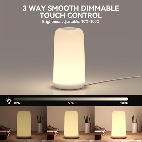 ROOTRO White Touch Bedside Table LED Lamp RGB Dimmable Nightstand Lamp for Bedroom & Home Decor