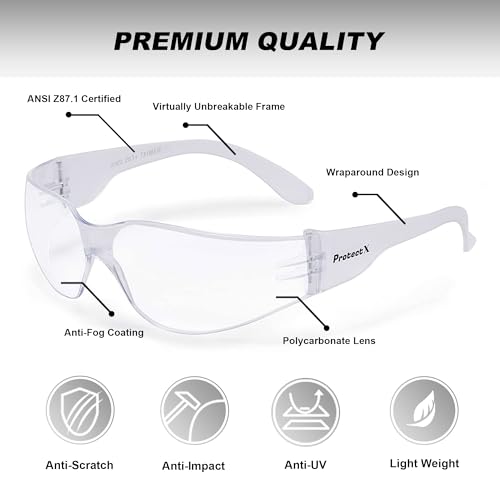 ProtectX Safety Glasses for Men & Women, Safety Sunglasses with Anti-Fog Scratch Resistant Lenses, Non-Slip Grips, ANSI Z87.1