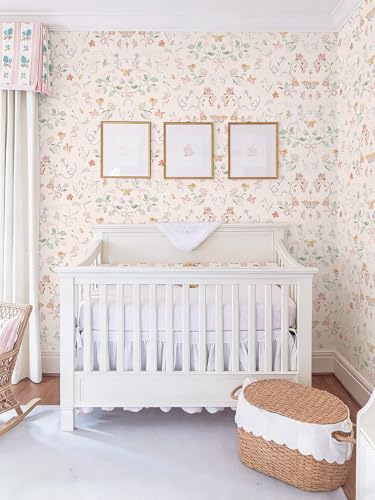 Fiula Peel and Stick Nursery Wallpaper Pink Cute Bow Leaf 17.3" x 78.7" Waterproof
