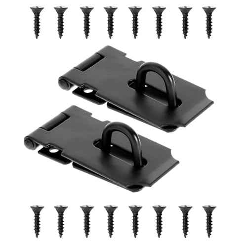 2 Pcs 3" Door Padlock Safety Hasp Latch, Stainless Steel Clasp Gate Lock Hasp with Fixing Screw Security Packlock Clasp for Cabinet Drawer Barn Door Window Shed Outdoor Fence Pet Cage Toolbox Black