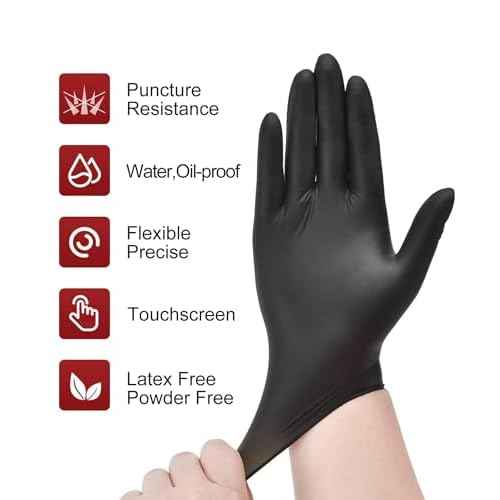 4-Mil Black Nitrile Disposable Gloves, Latex Free, Powder Free, Textured Grip Rubber Gloves for Household Kitchen