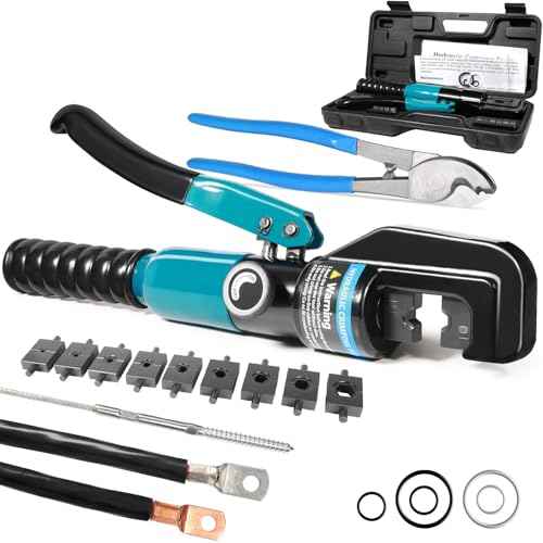 10 Tons Hydraulic Crimping Tool, Hydraulic Crimper for 12 AWG to 2/0 AWG Battery Cable,1/16" 1/8" 3/16" Stainless Steel Cable, Battery Cable Crimper Tool with Cable Cutter & 9 Dies