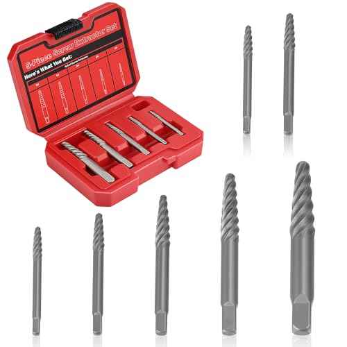7 Pcs Spiral Screw Extractor Set, Stripped Screw Extractor Set for Removing Stripped Screws and Broken Bolts, Easy Out Bolt Extractor Set 35# Cr-Mo Broken Screw Extractor Kit