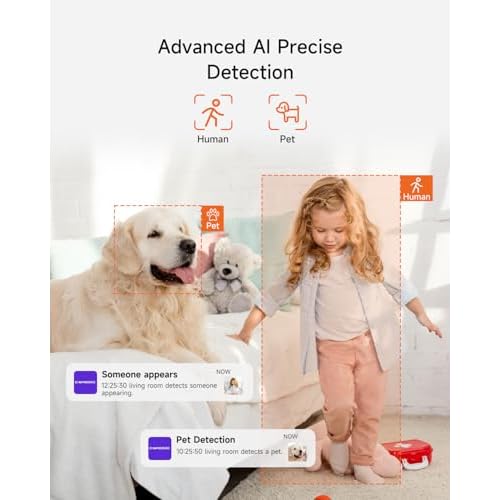 Security Camera Indoor with 32GB Card, 2.5K Baby/Dog/Pet Camera with 4X Zoom, Human/Pet/Crying Free AI Detection, 360 Pan-Tilt Motion Tracking, 4MP Night Vision, 2.4G Wi-Fi, Two-Way Audio