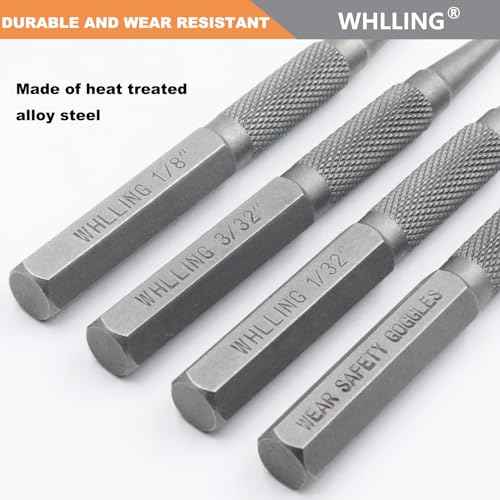 4-Piece Nail Setter Punch and Center Punch Set, Heat Treated Alloy Steel with Knurled Grip Most Commonly Used Sizes for Carpenters Woodworkers