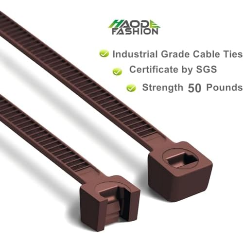 Strong Brown Zip Ties 12 Inch Wood Color Cable Ties Zip Tie, Heavy Duty Gardening Hand Tools Plants Ties 50 LBS Strength, 100 Pieces