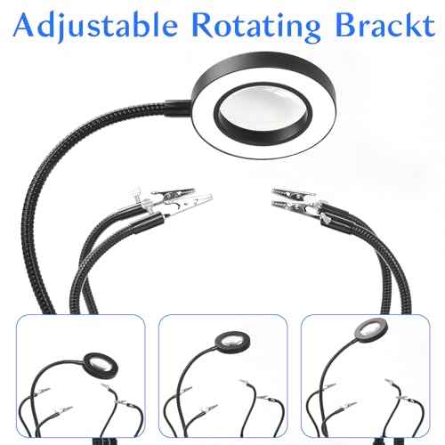 NZQXJXZ Helping Hands Soldering Station with 3x Magnifying Glass and Light, Soldering Holder Metal Circuit Board Holder 4 Flexible Metal Arms Magnetic Helping Hand for Soldering, Assembly, Repair
