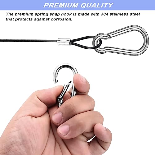 CKANDAY 20 Pack 6 Inch Stainless Steel Safety Tethers with Spring Hooks, Black (Model: 20P-15cm-black)