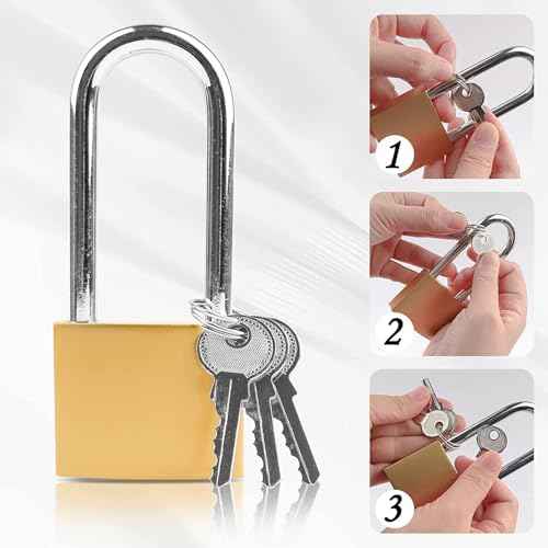 Key Locks, Shackle Length 2.63in, Long Shackle Padlocks with Keys, Gym Locker Padlocks, High Security Padlock, for Indoor, Gate, Garage