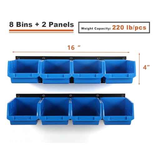 Wallmaster 8-Bin Storage Bins Garage Rack System 2-Tier Orange Tool Organizers Cube Baskets Wall Mount Organizations (Blue)