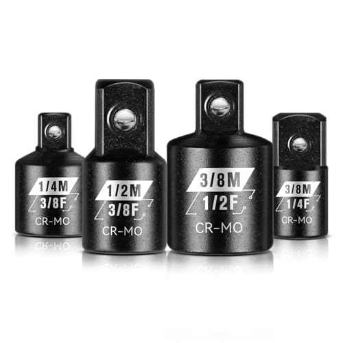 BLACKROBOT 4 Piece Impact Socket Adapter Set, 1/4" 3/8" 1/2" SAE Drive Socket Adapter Set, Square Adapter and Reducer Conversion Set for Impact Driver Wrench, Cr-Mo Steel