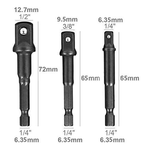 7 Pieces Socket Adapter Set Includes 3 Pieces 1/4" Hex Shank Impact Socket Adapter Extension Bar (1/4", 3/8" and 1/2") and 4 Pieces Impact Socket Adapter and Reducer Set