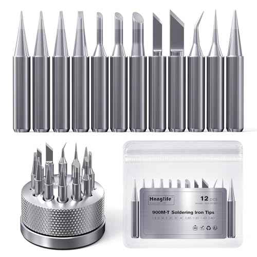 HANGLIFE 900M Soldering Iron Tips with Tip Holder for Hakko, Yihua, Atten, Quick, Ryobi, and More Soldering Stations/Guns - Replacement Solder Tips for Welding Equipment & Accessories (12 pcs)