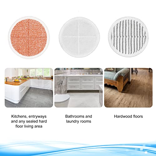 GFRED 6 Pack Bissell SpinWave Mop Pads Replacement 2124 2039A 2315, 2 Soft 2 Scrub 2 Heavy Scrub Pads (Variation: 2 White, 2 Gray, 2 Orange)