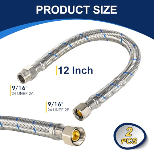 2 Pack 12 Inch Faucet Supply Line Extension 3/8 Male to Female Connectors - Kitchen & Bathroom