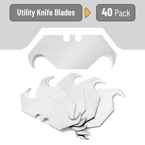 Bates- Utility Knife Blades with Hook Edge, 40 Pack, Box Cutter Blades, Razor Blades Utility Knife, Razor Knife Blades, Replacement Blades, Razor Blades for Box Cutters, Box Cutter Blades Refills