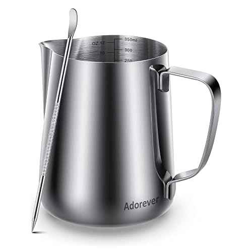 Milk Frothing Pitcher 350ml/600ml/900ml/1500ml (12oz/20oz/32oz/50oz) Steaming Pitchers Stainless Steel Milk/Coffee/Cappuccino/Latte Art Barista Steam Pitchers Milk Jug Cup with Art Pen,12oz