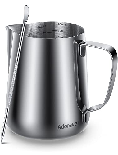 Adorever 12oz Milk Frothing Pitcher with Latte Art Pen, Stainless Steel Barista Jug