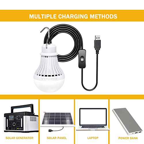 USB LED Light Bulb Camping Latern Outdoor Light with Simple Switch, Portable LED Bulb 5V 5W for Garage Warehouse Car Truck Fishing Boat Outdoor Emergency Light White Lamp 2.5m/8.2ft¡¦