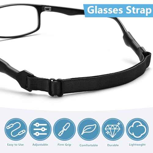 Glasses Strap - 8 Pcs Big Kids' Adjustable Eyeglasses Strap - No Tail Eyeglasses Holders Around Neck for Women's With 4 Pair Ear Hooks & Eye Cleaning Cloth, Sunglasses Eyewear Retainer(8-13in)