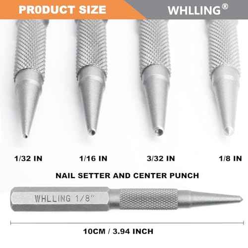 4-Piece Nail Setter Punch and Center Punch Set, Heat Treated Alloy Steel with Knurled Grip Most Commonly Used Sizes for Carpenters Woodworkers