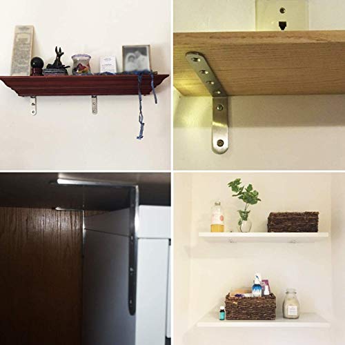 YUMORE Brushed Nickel L Bracket 5x3 Inch Heavy Duty Stainless Steel Shelf Support Pack of 4