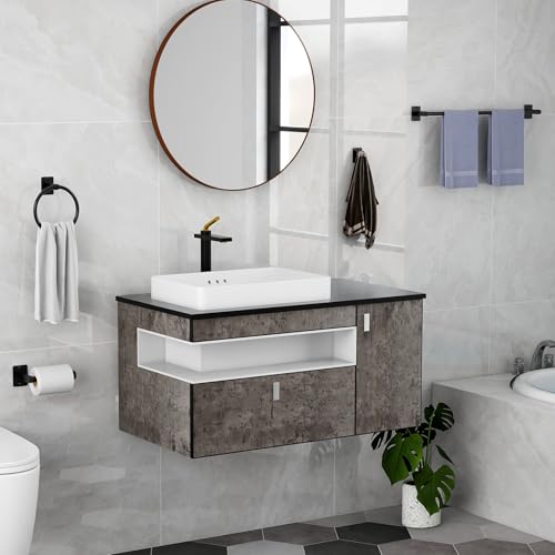 Black 24 Inch 4-Piece Bathroom Accessories Set - Towel Bar, Ring, Holder & Hook