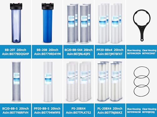 20 Inch Whole House Water Filter Housing - Fits 4.5" x 20" Cartridges, High Flow, Brass Inlet/Outlet