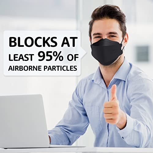 LEVENIS KN95 Face Masks 50 Pack Adult Black - Breathable & Comfortable Disposable Protective Mask