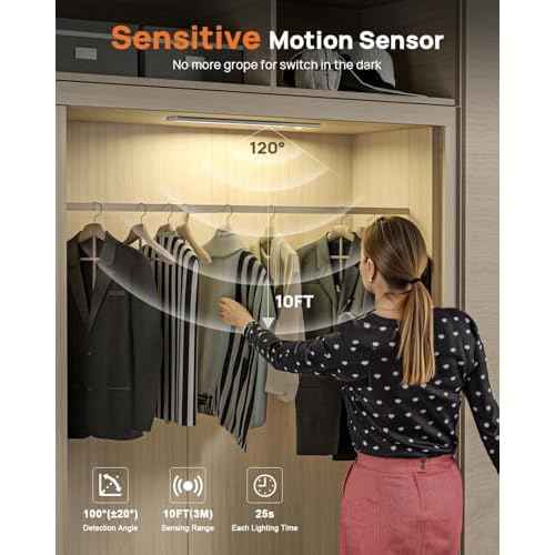 16in Under Cabinet Lighting Wireless, 160 LED Motion Sensor Light Indoor, Rechargeable Closet Lights with Remote Control, 3 Color Temps Under Counter Lights for Kitchen, Pantry, Stair, 5 Pack