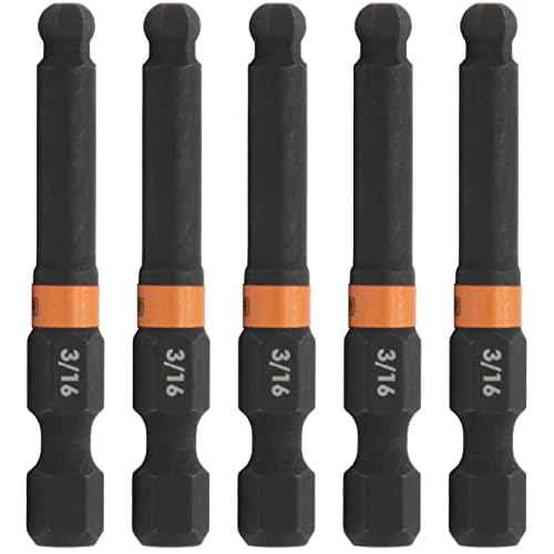 Railer Hex 3/16" Impact Driver Bit - 5 Pack (Hex Shank, S2 Steel, 2" Length)