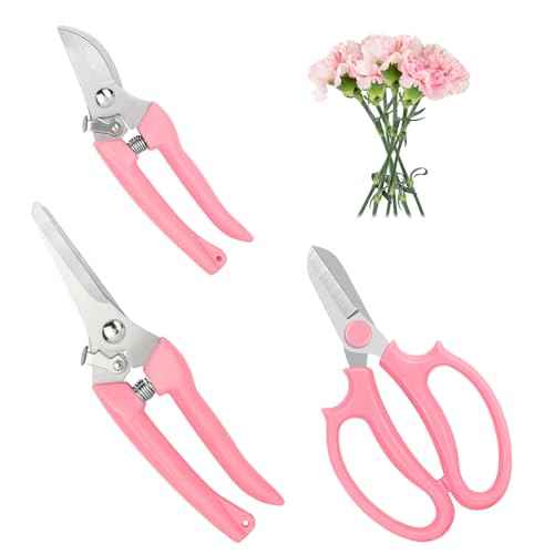 Garden Scissors 3Pcs Floral Shears with 3 Different Blades,Floral Scissors with Comfortable Grip Handle for Cutting Flowers Trimming Plants
