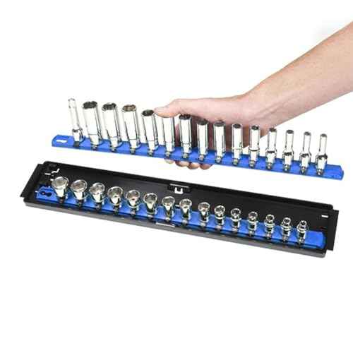 Ernst Manufacturing 19-Inch Socket Boss Organizer with Twist-Lock 2 Rails for 1/2-Inch Drive Sockets, Blue, Model 8457 ? Secure and Durable Socket Storage Solution - Made in USA
