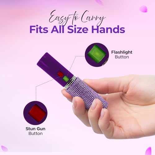 FURY Gem Stone Pepper Spray Lipstick Stun Gun Combo - Stylish Multi-Color, 12ft Range, UV Dye Identifier, Flashlight, Rechargeable, Self-Defense Kit, Personal Safety, Rhinestone casing