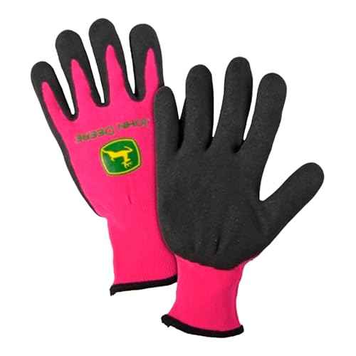 John Deere JD00021 Nitrile Foam Palm Dipped Gloves - Work Gloves for Women, Light-Duty Gloves with Elastic Wrist, Band Top Cuff, Black/Pink