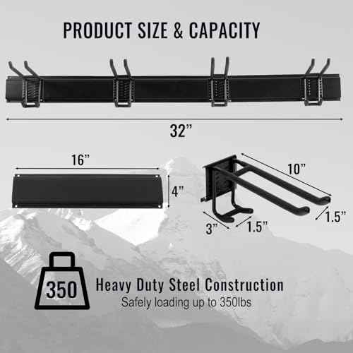 Wall Mount Tool Storage Rack, Heavy Duty Garage Storage Tool Organizer, Garden Tool Wall Hooks and Hangers, Hold Up to 350lbs (Black 6pcs)